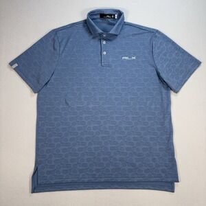 RLX Ralph Lauren Performance Polo Shirt Men's L Blue Motorcycle Jacquard Golf